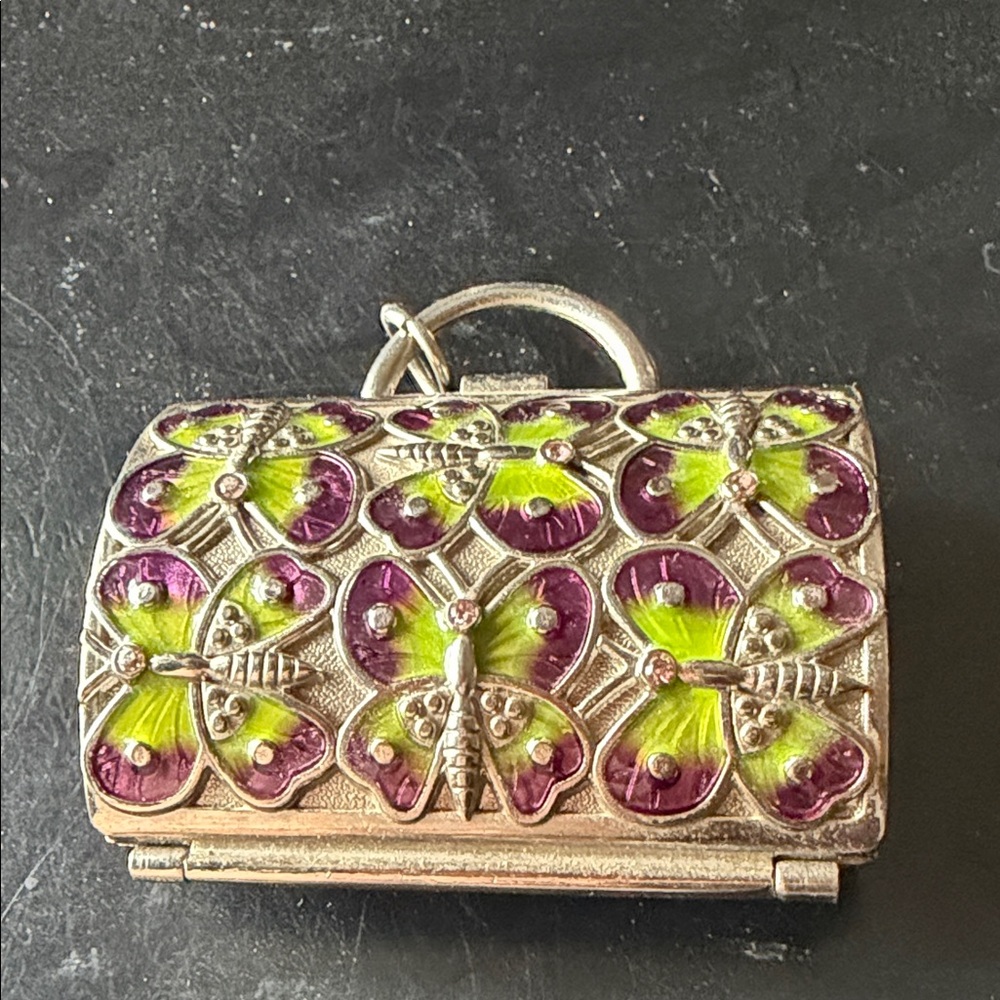 Butterfly Embellished Silver and Purple Trinket Box